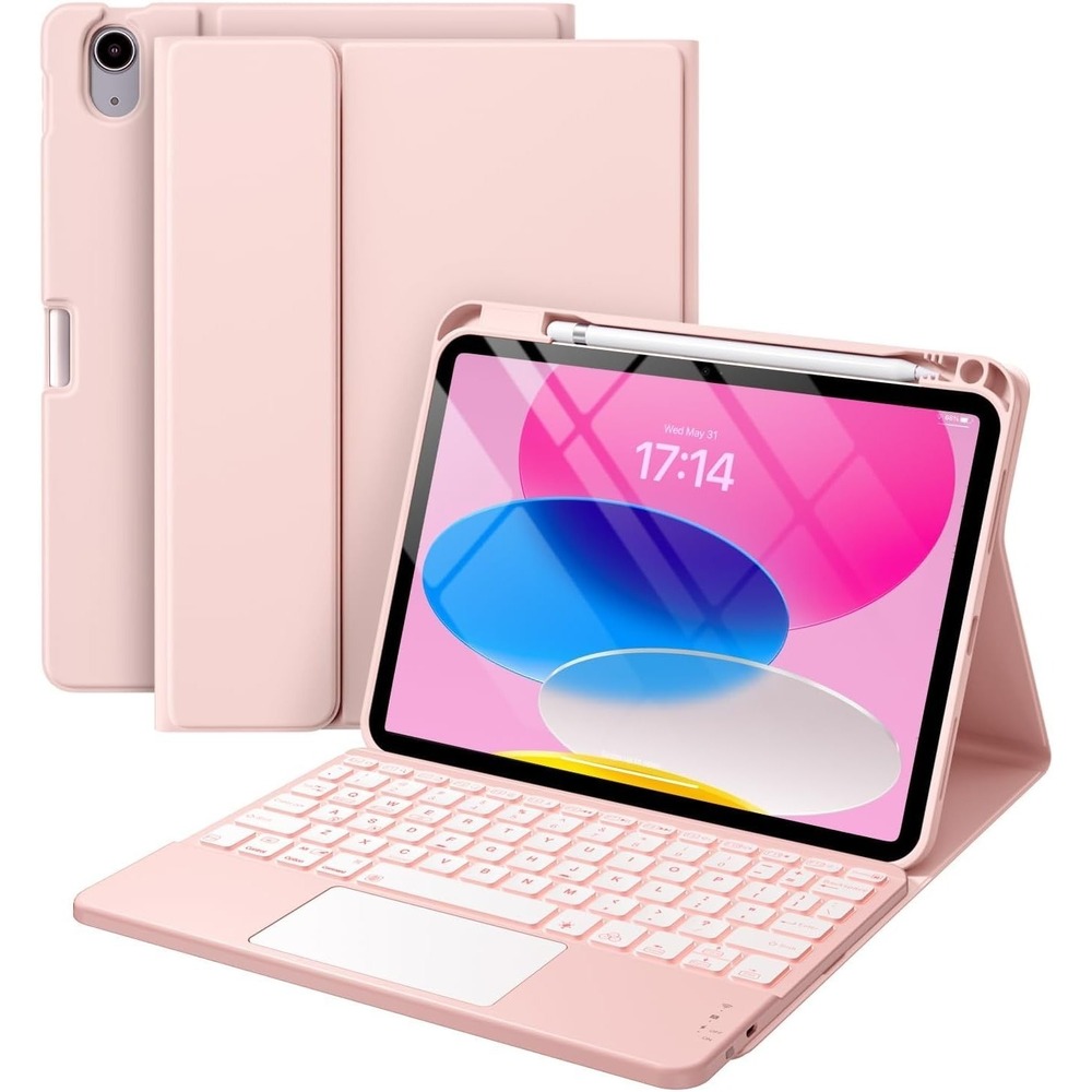 Harvopu iPad 11th 10th Gen Keyboard‎ Case Trackpad Backlit Detachable Pink